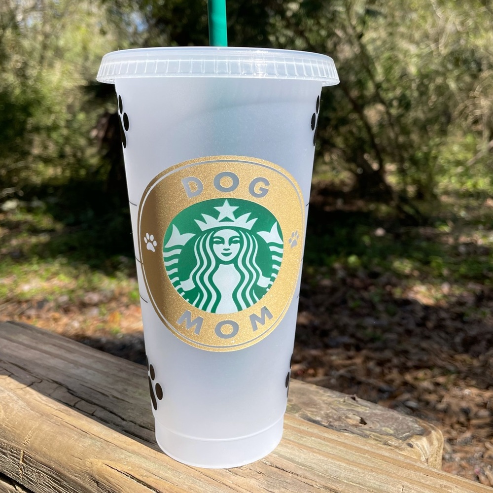 New Gold Glitter "Dog Mom" Starbucks Cold Cup